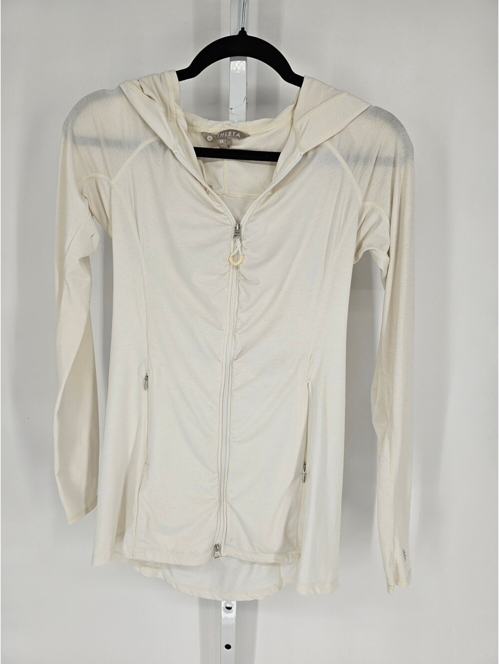 Athleta Womens Sz XS Lightweight Full Zip Up Hoodie Jacket White Fitted